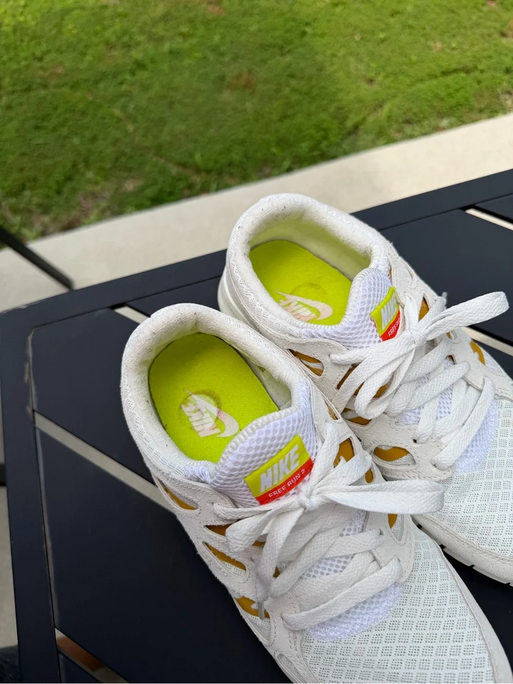 Nike White and Yellow Mesh Athletic Sneakers with Red Swoosh